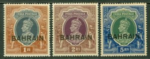 SG 32-34 Bahrain 1938-41. 1r, 2r & 5r. Fine unmounted mint CAT £48