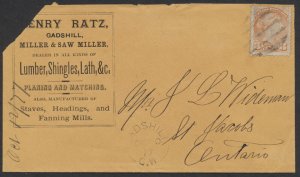 1877 Henry Ratz Saw Mill Advertising Cover Gads Hill (Perth) CW Split Ring Fault