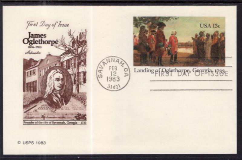 US UX98 Landing of Oglethorpe Postal Card Artmaster U/A FDC