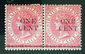 MALAYA Straits Settlements 1892 QV ONE CENT on 2c PAIR MH SG#88 M3511