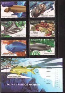 CUBA Sc# 6057-6063  FISH - MARINE LIFE  Cpl set of 6 + Souvenir Sheet 2018 MNH