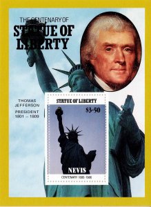 Nevis 1986 Sc 517 Souvenir Sheet Statue of Liberty Thomas Jefferson M/S MNH Perf