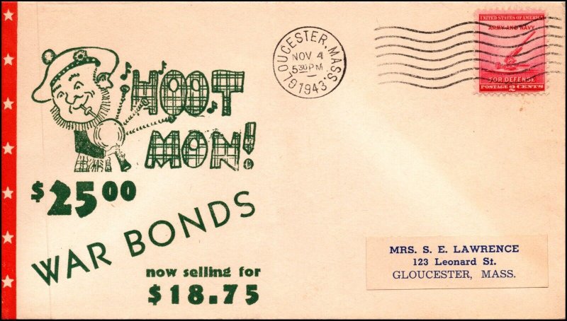 4 Nov 1943 WWII Patriotic Hoot Mon! $25.00 War Bonds For $18.75 Sherman 3462