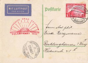 Germany 1931 Graf Zeppelin Polar Flight Postcard Friedrichsafen Leningrad Russia