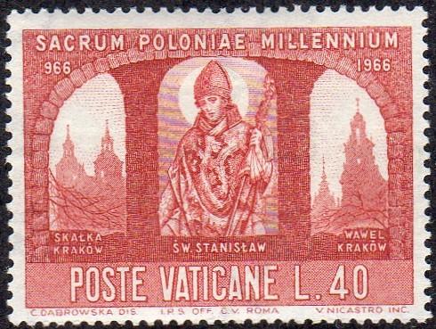 Vatican 435 - Mint-H - 40L St Stanislas / Castle / Churches (1966) (cv $0.30)