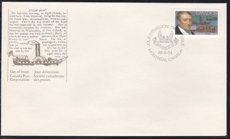 Canada # 1117, John Molson, First Day Cover