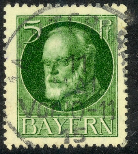 BAVARIA 1914-20 5pf Yellow Green King Ludwig III Portrait Issue Sc 96d VFU