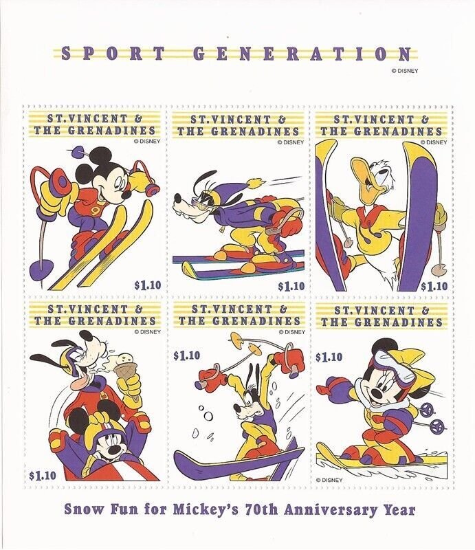 St Vincent 1998 Disney Winter Sports 3 6 Stamp Sheets Scott #2660-2 19J-038