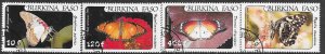 Burkina Faso #C305-C308 Butterflies set complete (CTO) CV $5.60