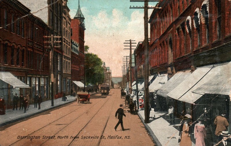 VINTAGE POSTCARD BARRINGTON STREET HALIFAX NOVA SCOTIA CANADA 1914  - HAS FAULTS 