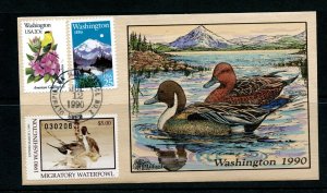 U.S. #WA5 (U850) Milford Hand Painted Washington 1990 Hunting Permit stamp cover