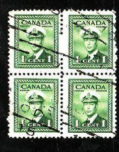 Canada-Sc#249-used 1c green  KGVI war issue block-1942-Cdn852-