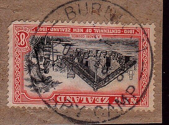 NEW ZEALAND 1940 8d Cenenary on piece BURNHAM MILITARY CAMP cds............36993