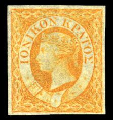 Ionian Islands #1 Cat$250, 1851 1/2p orange, lightly hinged, pencil notation ...