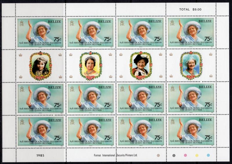 Belize 1995 Sc#757/760 QUEEN MOTHER 85th/Diana 4 Mini-Sheetlets Unfolded MNH