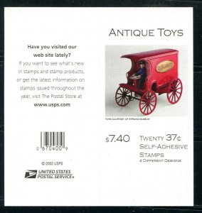 3642-3645 Antique Toys Sheet of 20 37¢ Stamps MNH V1111