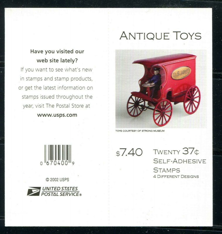 3642-3645 Antique Toys Sheet of 20 37¢ Stamps MNH V1111