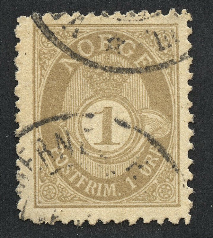 01898 Norway Scott #47a 1-Ore gray, perf. 13.5x12.5, used. SCV $45