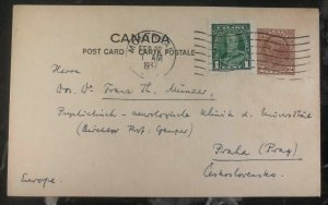 1937 Montreal Canada Postal Stationary Postcard Cover To Prague Czechoslovakia