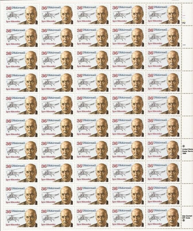 US Stamp - 1998 Aviation Igor Sikorsky - 50 Stamp Sheet - Scott #C119