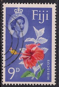 Fiji 1962 - 67 QE2 9d Hibiscuc Flower used SG 315 ( D220 )