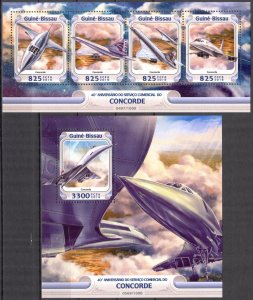 Guinea Bissau 2016 Aviation Airplanes Concorde sheet + S/S MNH