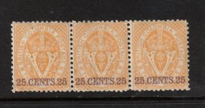 British Columbia #16 Very Fine Mint Lightly Hinged Strip Of Three Perf 12.5