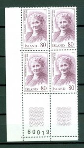 Iceland. 1979 Icelanders IV, 80 Kr. Plate # 60019. Block of 4,Mnh. Scott# 521.