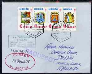 Mexico used in Tenerife 1967 Paquebot cover to England ca...