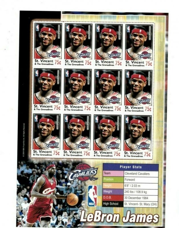 St. Vincent 2004 - LeBron James NBA Cavaliers Sheet of 12 stamps Scott 3419 MNH