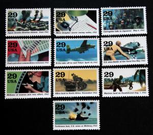 US Stamp Sc# 2697 a-j MNH Complete Set of 10 World War II Into Battle 1992