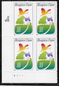 US#3276 $0.33 Hospice Care Plate block of 4 (MNH) CV $2.80