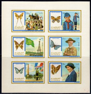 Fujeira 1972 Mi#999B/1004B BUTTERFLIES-SCOUTS Sheetlet (6) IMPERFORATED MNH