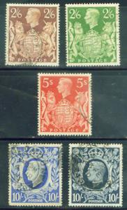 Great Britain Scott 249-251A, 1939-41 Key Values CV $42