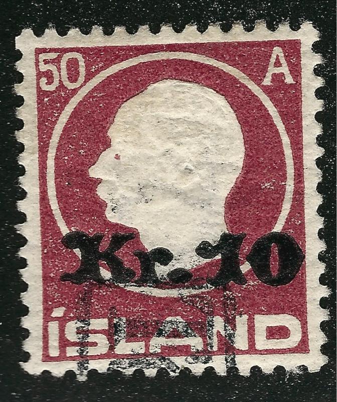 Iceland #140 Revenue Cancel on 10Kr overprint VF Used Cat $45