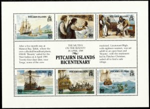 Pitcairn Islands 1989 - Bicentenary Ships - Sheet of 6 Stamps - Scott #321 - MNH