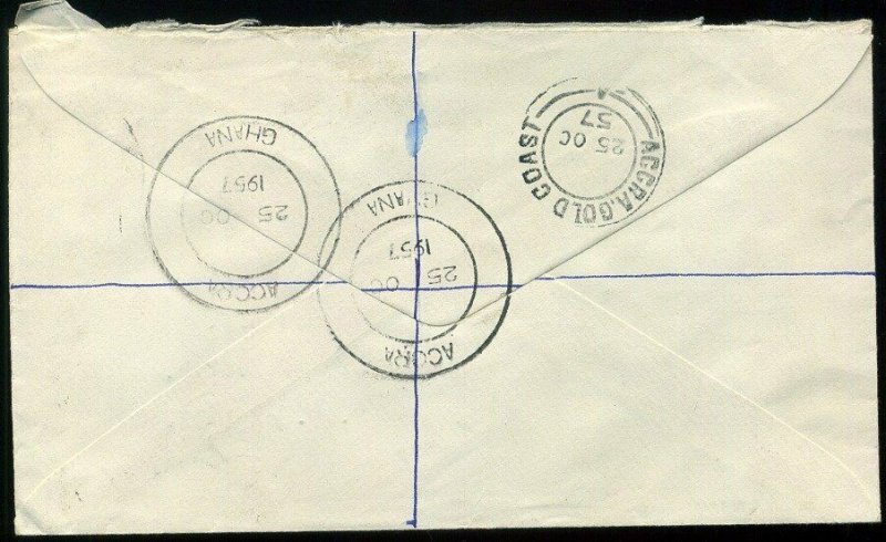 Ghana 1957 Registered Accra 2½d Ghana / QEII 6d Independence