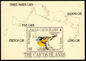 Caicos Islands - Mint Souvenir Sheet Scott #64 (Birds: Stripe-Headed Tanagers)