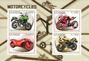 UGANDA 2012  MOTORCYCLES Sheetlet (4) MNH