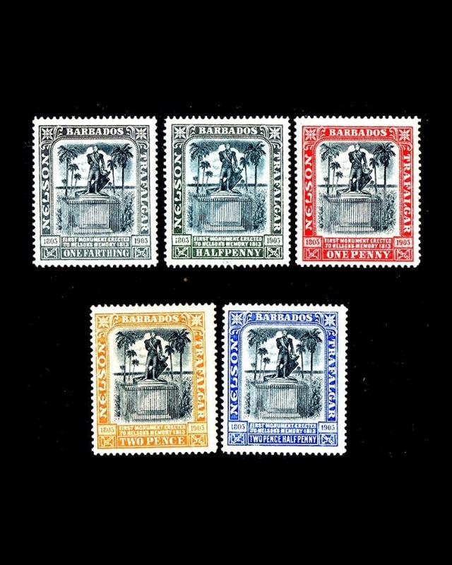 VINTAGE: BARBADOS 1906 OGBH,LH,LHR SCOTT #102-106 $ 47.60 LOT # VSABAR1906E