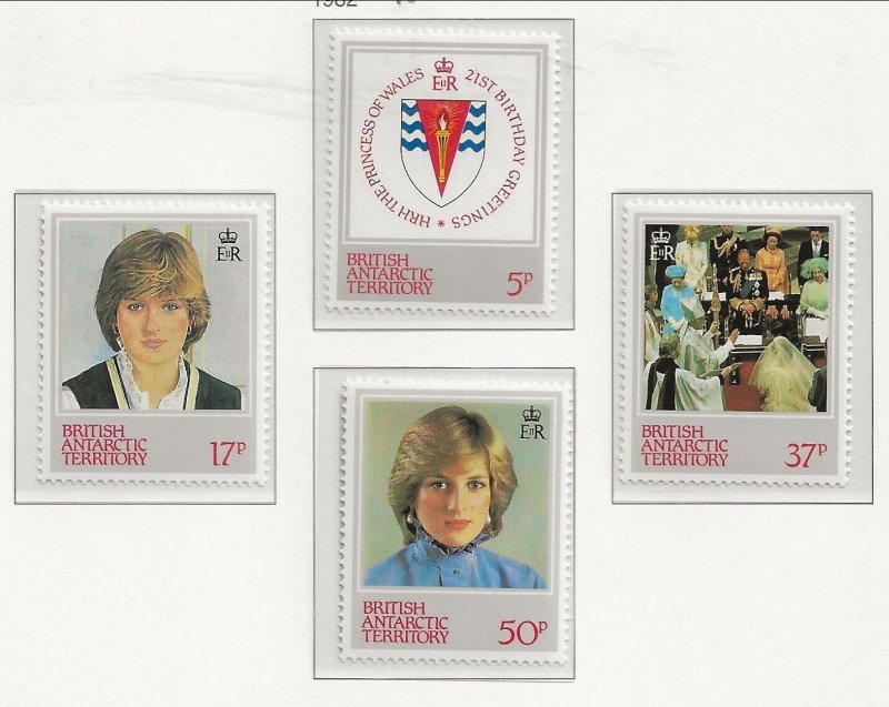 BRITISH ANTARCTIC TERRITORY (BAT) Sc 92-5 MNH issue of 1982 - PRINCESS DIANA 