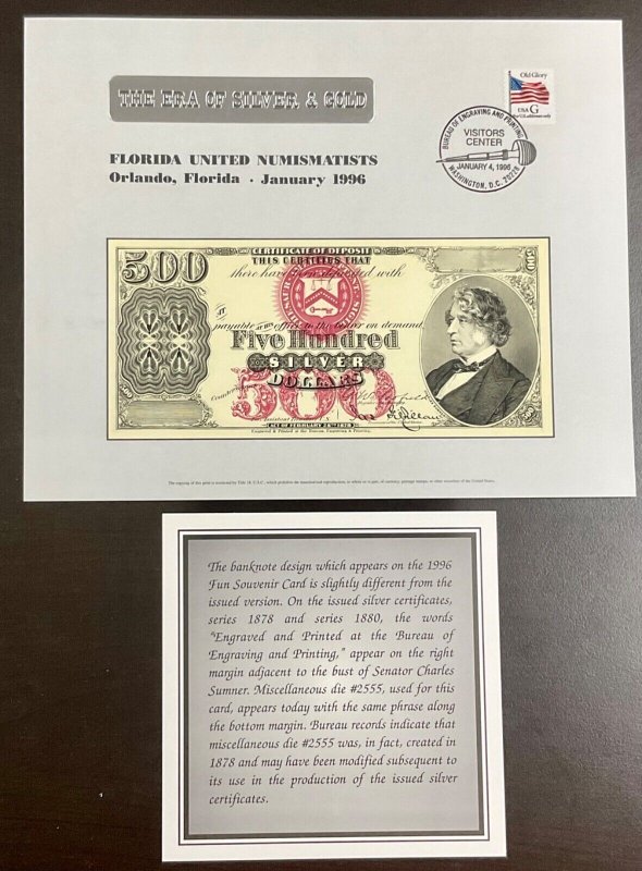 BEP B203 Souvenir Card $500 Silver Certificate - Canceled and Uncanceled