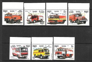 CAMBODIA Sc 823-9 NH issue of 1987 - FIRE TRUCKS
