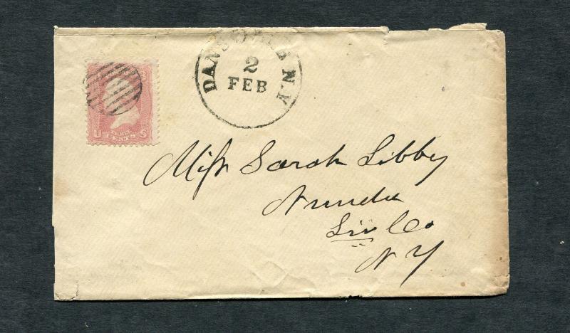 Postal History - Dansivlle NY 1865 Serified CDS Circular Grid Cancel Cover B0242
