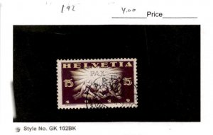 Switzerland, Postage Stamp, #192 Used, 1919 Peace World War 1 (AE)
