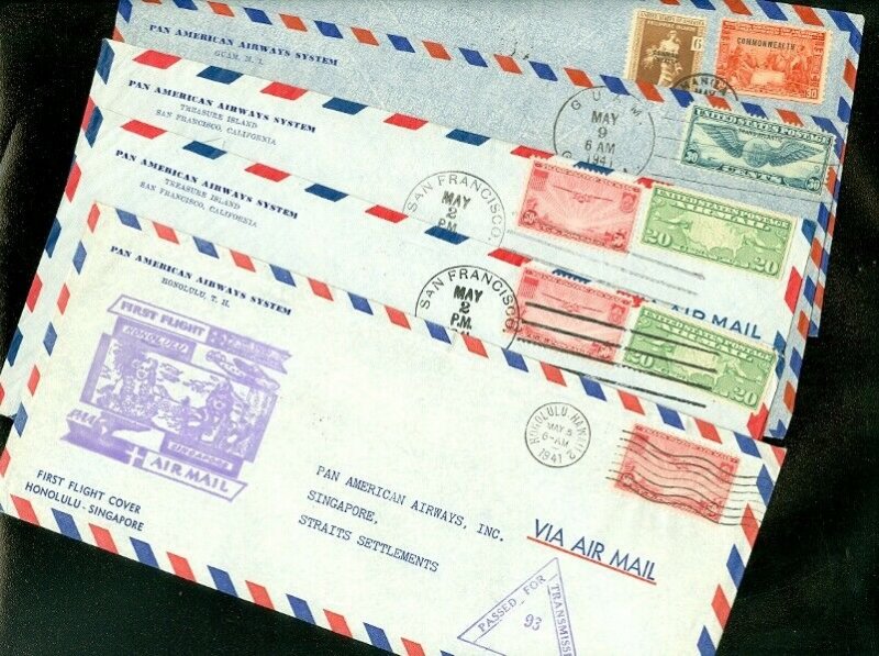 EDW1949SELL : STRAITS SETTLEMENT 5 1941 Air Mail First Flight covers to S'pore