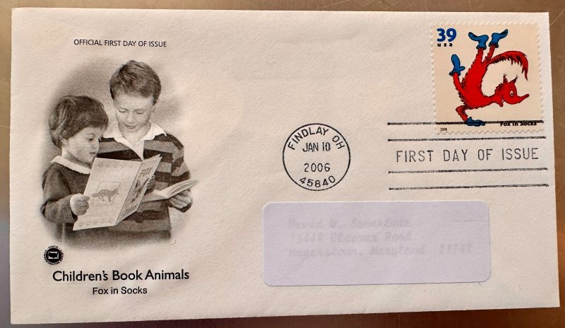 US Children's Book Animals set of 4 FDC's 2006 PCS