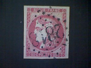 France, Scott #48, used(o), 1870, Ceres, 80c, imperforated, rose on pinkish