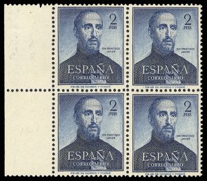 Spain #C138 Cat$300, 1952 St. Francis Xavier, block of four, never hinged
