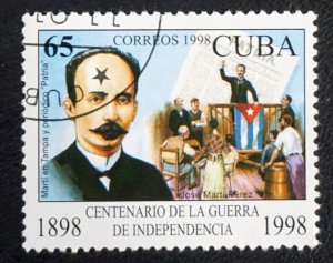 Cuba Sc# 3980  WAR FOR INDEPENDENCE  65c  JOSE MARTI   1998   used / cto